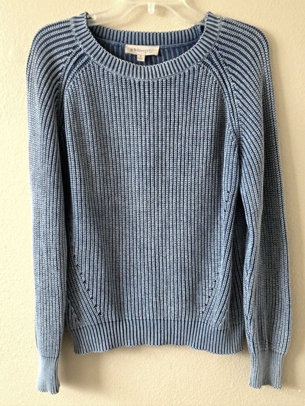 Philosophy Womens Blue Acid Wash Knit Sweater Fall Cozy Casual - Size Medium